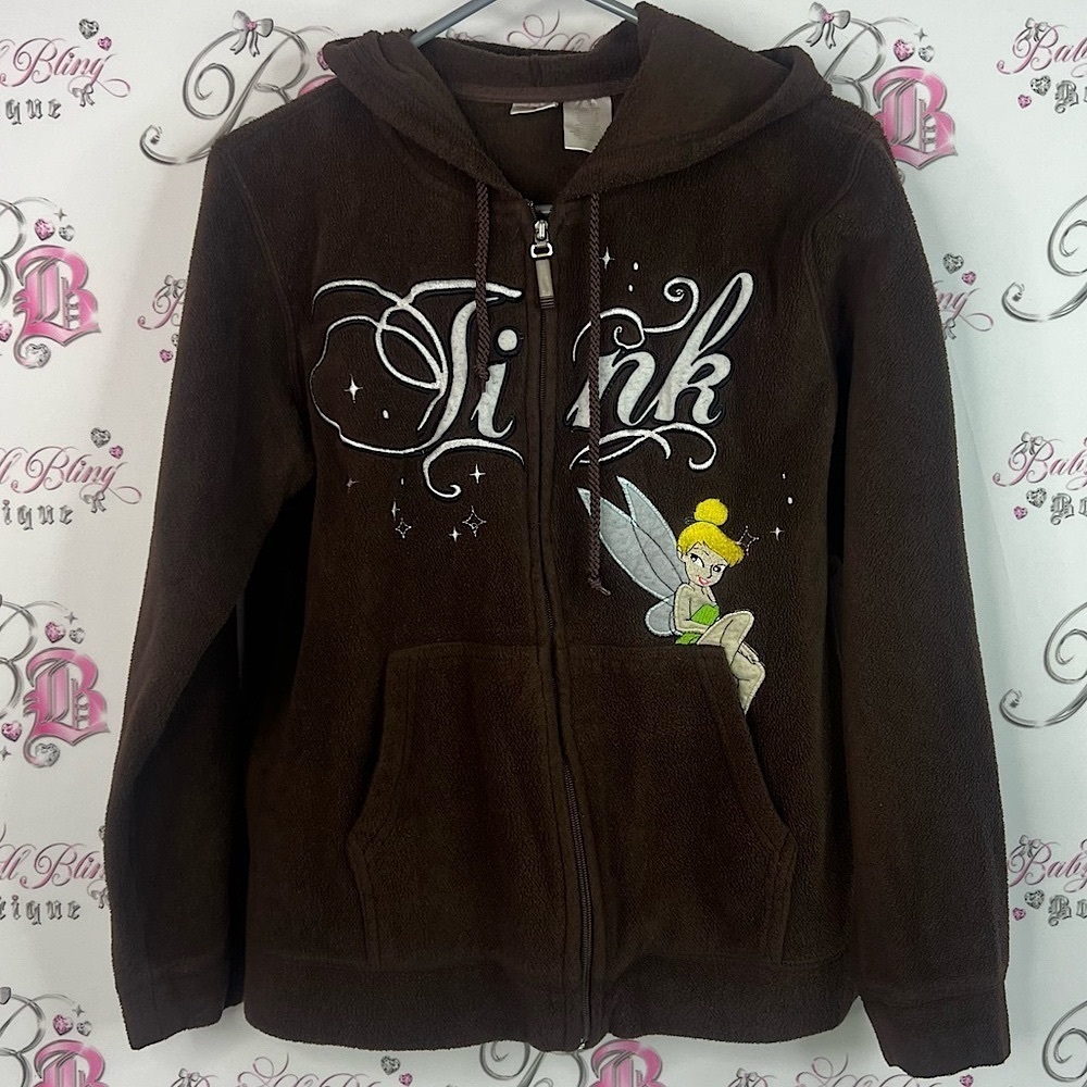 Disney sweater zip up tinkerbell Brown Tinker Bell Hoodie y2k fleece